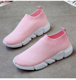 Women Shoes 2019 New Flyknit Sneakers Women Breathable Slip On Flat Shoes Soft Bottom White Sneakers Casual Women Flats Krasovki