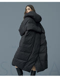 Winter and Autumn Outwear Women White Duck X-Long Down Warm Jacket in Hooded Fashion Cocoon Parkas Plus size 7XL design