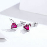 BAMOER Fashion 925 Sterling Silver Angel And Devil Pink CZ Heart Stud Earrings for Women Sterling Silver Jewelry 2018 SCE414