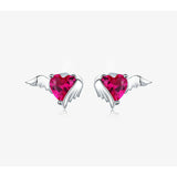 BAMOER Fashion 925 Sterling Silver Angel And Devil Pink CZ Heart Stud Earrings for Women Sterling Silver Jewelry 2018 SCE414