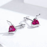 BAMOER Fashion 925 Sterling Silver Angel And Devil Pink CZ Heart Stud Earrings for Women Sterling Silver Jewelry 2018 SCE414