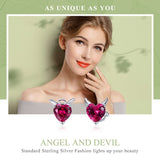 BAMOER Fashion 925 Sterling Silver Angel And Devil Pink CZ Heart Stud Earrings for Women Sterling Silver Jewelry 2018 SCE414