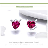 BAMOER Fashion 925 Sterling Silver Angel And Devil Pink CZ Heart Stud Earrings for Women Sterling Silver Jewelry 2018 SCE414