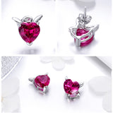 BAMOER Fashion 925 Sterling Silver Angel And Devil Pink CZ Heart Stud Earrings for Women Sterling Silver Jewelry 2018 SCE414