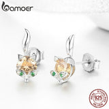 BAMOER 925 Sterling Silver Cute Crystal Fox Stud Earrings for Women Animal fox Fashion Earrings Sterling Silver Jewelry SCE527