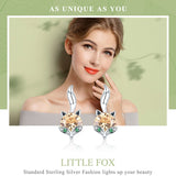 BAMOER 925 Sterling Silver Cute Crystal Fox Stud Earrings for Women Animal fox Fashion Earrings Sterling Silver Jewelry SCE527