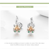 BAMOER 925 Sterling Silver Cute Crystal Fox Stud Earrings for Women Animal fox Fashion Earrings Sterling Silver Jewelry SCE527