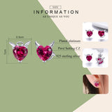 BAMOER Fashion 925 Sterling Silver Angel And Devil Pink CZ Heart Stud Earrings for Women Sterling Silver Jewelry 2018 SCE414