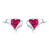 BAMOER Fashion 925 Sterling Silver Angel And Devil Pink CZ Heart Stud Earrings for Women Sterling Silver Jewelry 2018 SCE414