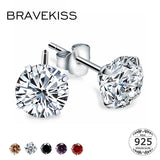 BRAVEKISS Fashion Crystal Zirconia 925 Sterling Silver Stud Earrings for Women Jewelry Cubic Zircon Stone Accessories BLE0285