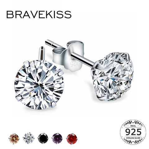 BRAVEKISS Fashion Crystal Zirconia 925 Sterling Silver Stud Earrings for Women Jewelry Cubic Zircon Stone Accessories BLE0285