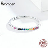 bamoer Rainbow Color CZ Finger Rings for Women Stackable Wedding Statement Authentic  Sterling Silver 925 Jewelry SCR583