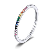 bamoer Rainbow Color CZ Finger Rings for Women Stackable Wedding Statement Authentic  Sterling Silver 925 Jewelry SCR583