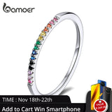 bamoer Rainbow Color CZ Finger Rings for Women Stackable Wedding Statement Authentic  Sterling Silver 925 Jewelry SCR583