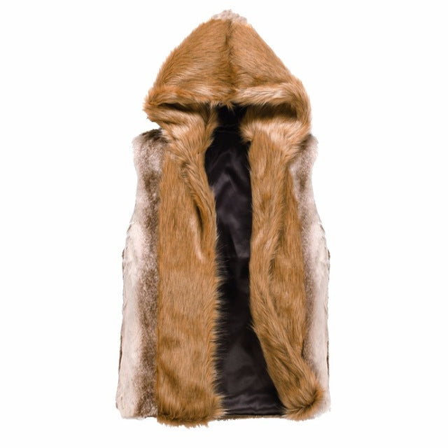 2017 Fashion Winter Men Males Fur Vest Hoodie