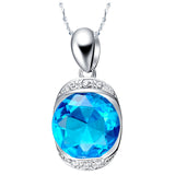 Long White Gold Twisted Chains Necklace Round Crystal pendant With Zircon