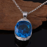 Long White Gold Twisted Chains Necklace Round Crystal pendant With Zircon