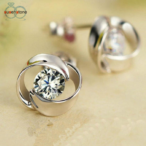 SUSENSTONE 1Pair Beautiful Silvering Crystal Shiny Ear Stud Earrings Women Fashion