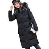 2017 Fashion Women's Faux Fur Collar Hooded Zipper Casual Winter Thicken Parka Coat