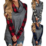 Womens Turtleneck Tops Plaid Shirts Tunic Long Sleeve Pullover Sweatshirt