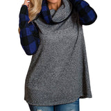 Womens Turtleneck Tops Plaid Shirts Tunic Long Sleeve Pullover Sweatshirt