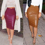 Women High Waist Classic Faux Leather Skirt Chic Slim Bodycon Pencil Skirts Party Thin Package Hip Saia Feminina