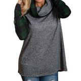 Womens Turtleneck Tops Plaid Shirts Tunic Long Sleeve Pullover Sweatshirt