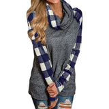 Womens Turtleneck Tops Plaid Shirts Tunic Long Sleeve Pullover Sweatshirt