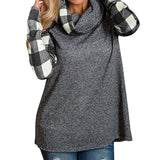 Womens Turtleneck Tops Plaid Shirts Tunic Long Sleeve Pullover Sweatshirt