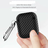 Carbon Fiber ShockProof for Apple AirPods Soft Protective Case Keychain Buckle black