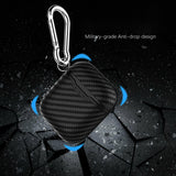 Carbon Fiber ShockProof for Apple AirPods Soft Protective Case Keychain Buckle black