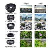 Universal Extended Polarization Wide-angle Lens Macro External Camera 5 in 1 Mobile Phone Fisheye Lens black