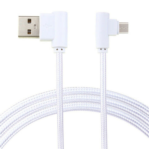 Braid USB Nylon Charging Cable L Shape Line for Type-c Android Xiaomi micro (white)