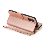 For Samsung A01/A21/A31/A41/A51 Pu Leather  Mobile Phone Cover Zipper Card Bag + Wrist Strap Rose gold