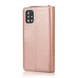 For Samsung A01/A21/A31/A41/A51 Pu Leather  Mobile Phone Cover Zipper Card Bag + Wrist Strap Rose gold