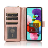 For Samsung A01/A21/A31/A41/A51 Pu Leather  Mobile Phone Cover Zipper Card Bag + Wrist Strap Rose gold