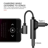 Type-C to 3.5mm Headphone Audio Jack 2-in-1 USB C AdapterAUX Wired Music Charging Converter for Samsung Huawei  black