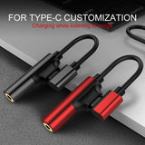 Type-C to 3.5mm Headphone Audio Jack 2-in-1 USB C AdapterAUX Wired Music Charging Converter for Samsung Huawei  black