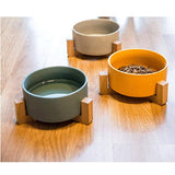 Large Capacity Pet Ceramic Feeding Bowl with Wood Frame for Cat Dog Food Green