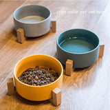 Large Capacity Pet Ceramic Feeding Bowl with Wood Frame for Cat Dog Food Green