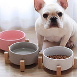 Large Capacity Pet Ceramic Feeding Bowl with Wood Frame for Cat Dog Food Green