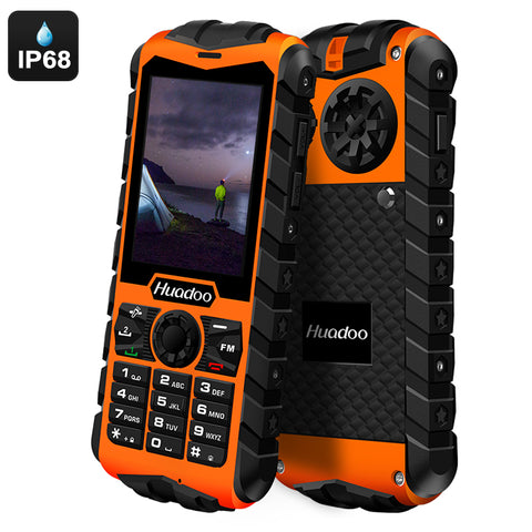 Huadoo H3 Rugged Phone - IP68 Waterproof, FM Radio, 0.3MP Camera, 200 Lumen Flashlight, 2700mAh Battery, 2.4-Inch (Orange)