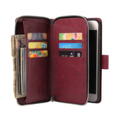 For Iphone 6/6s/6 Plus/6s Plus/7 Plus/8 Plus Pu Leather  Mobile Phone Cover Zipper Card Bag + Wrist Strap Red wine