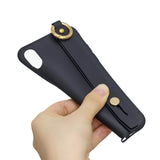 For Redmi 6A Simple Solid Color Chic Wrist Rope Bracket Matte TPU Anti-scratch Non-slip Protective Cover Back Case 1 black