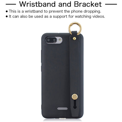 For Redmi 6A Simple Solid Color Chic Wrist Rope Bracket Matte TPU Anti-scratch Non-slip Protective Cover Back Case 1 black