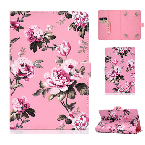 Universal Laptop Protective Case 7Inches Color Painted PU Cover with Front Snap Pink flower