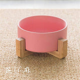 Large Capacity Pet Ceramic Feeding Bowl with Wood Frame for Cat Dog Food Pink