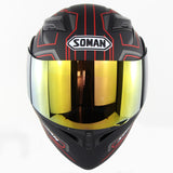 Cool Unisex Double Lens Flip-up Motorcycle Helmet Off-road Safety Helmet Line red with blue lens_XXL