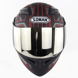 Cool Unisex Double Lens Flip-up Motorcycle Helmet Off-road Safety Helmet Line red with blue lens_XXL