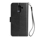 For Samsung J8 2018 PU Non-slip Shockproof Cell Phone Case with 9 Card Slots Lanyard Bracket black